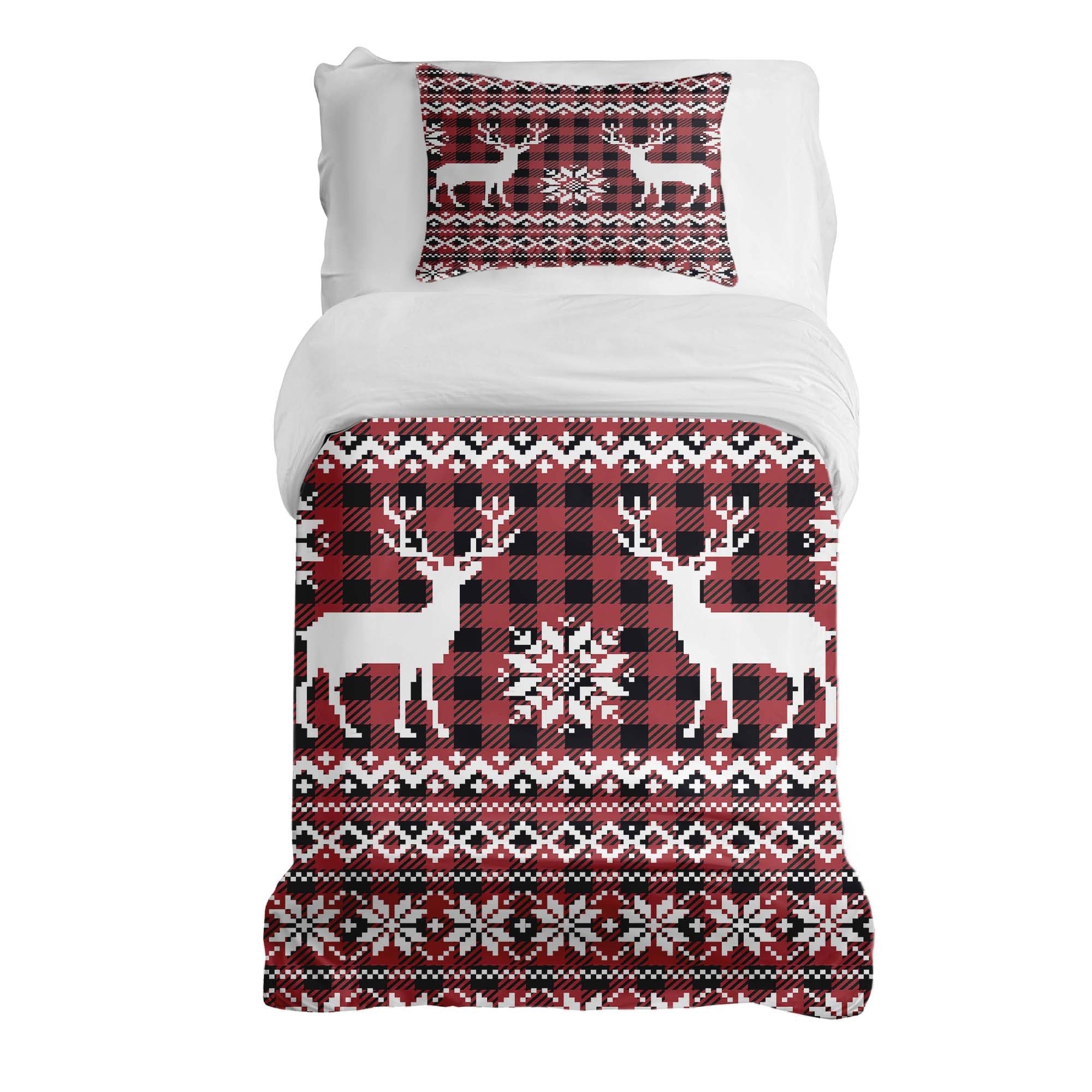 Juego de ropa de cama con manta terapéutica de cuadros con reno
