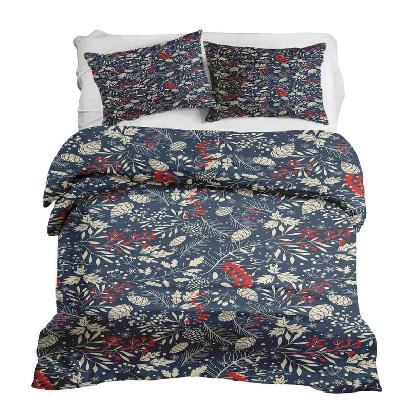 Set de ropa de cama con mantas terapéuticas y hojas navideñas