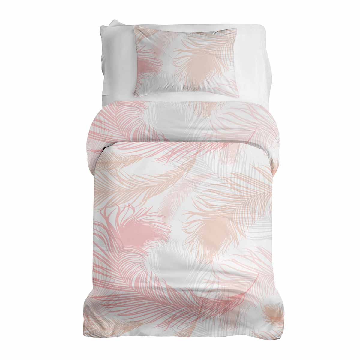 Juego de ropa de cama con manta terapéutica blanca con plumas rosas