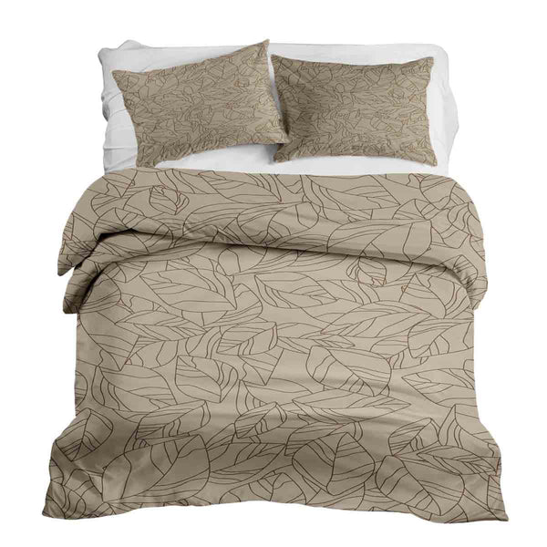Juego de ropa de cama con manta terapéutica beige con forma de hoja negra