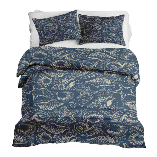 Set de ropa de cama con manta terapéutica azul con conchas
