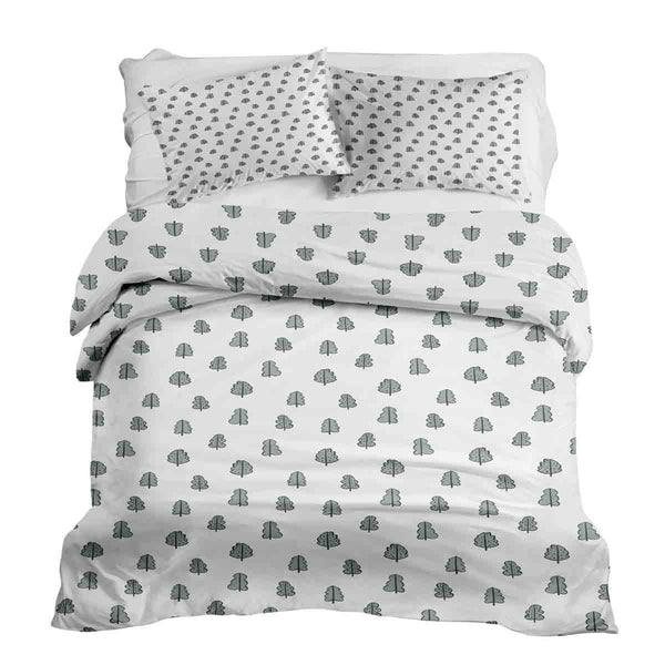 Set de ropa de cama con manta terapéutica blanca con arbolitos
