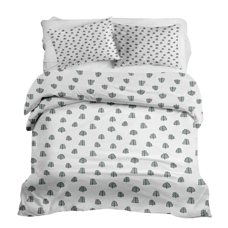 Set de ropa de cama con manta terapéutica blanca con arbolitos