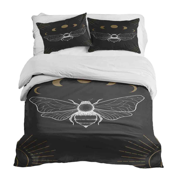 Juego de ropa de cama con manta terapéutica negro con polilla