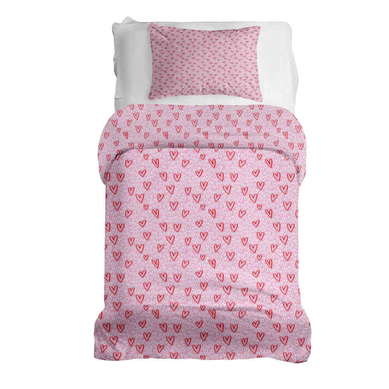 Set de ropa de cama con manta terapéutica rosa con corazones rojos
