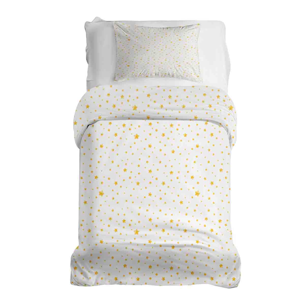 Juego de ropa de cama con manta terapéutica blanca con estrellas amarillas