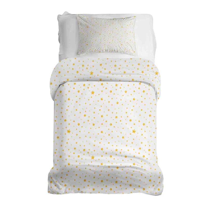 Set de ropa de cama con manta terapéutica blanca con estrellas amarillas