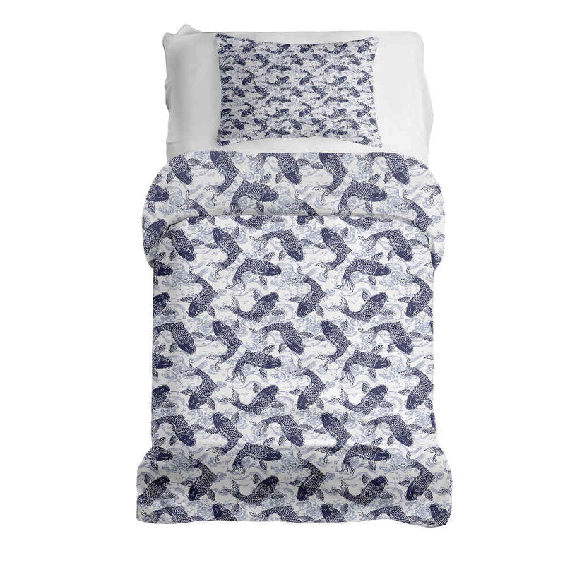 Set de ropa de cama con mantas terapéuticas y kois azules