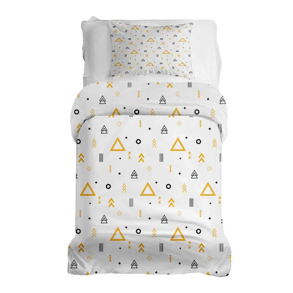 Juego de ropa de cama con manta terapéutica blanca con triángulos amarillos