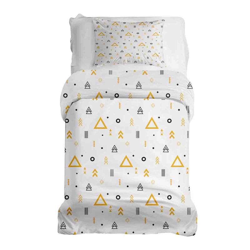 Juego de ropa de cama con manta terapéutica blanca con triángulos amarillos