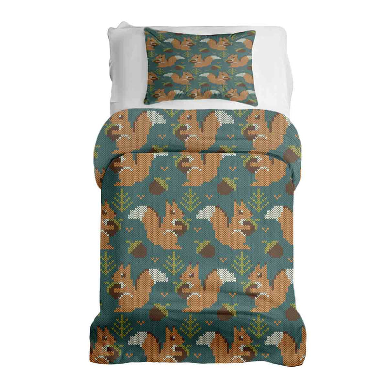 Set de ropa de cama con manta terapéutica verde con ardilla