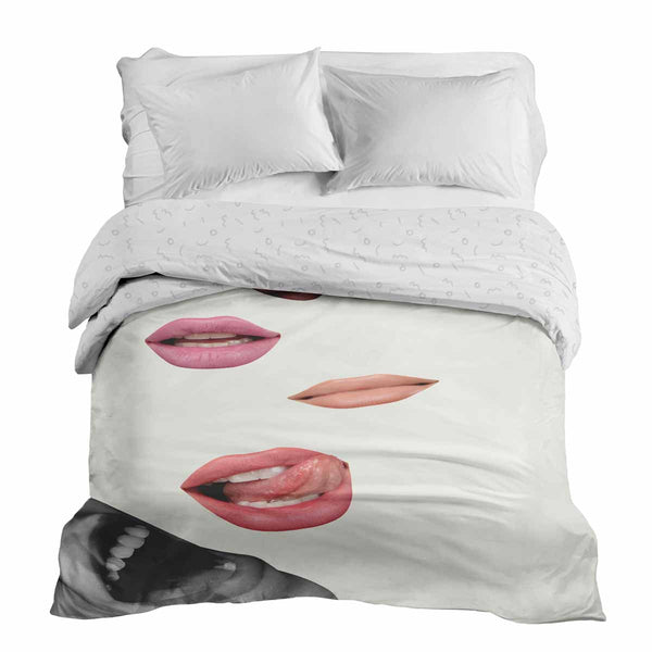 Manta terapéutica original - Funda de algodón blanca con labios