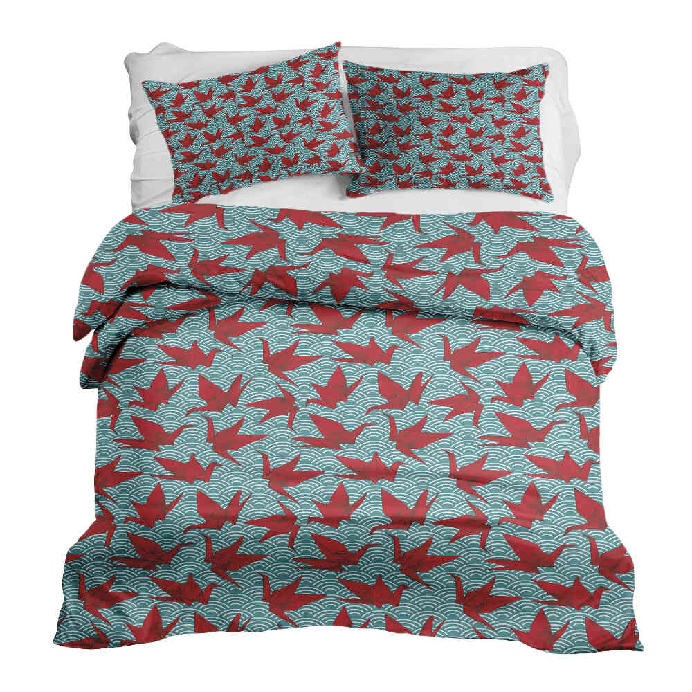 Set de ropa de cama con manta terapéutica rojo origami