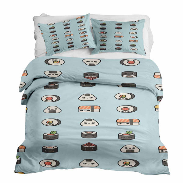 Set de ropa de cama con manta terapéutica azul claro con sushi