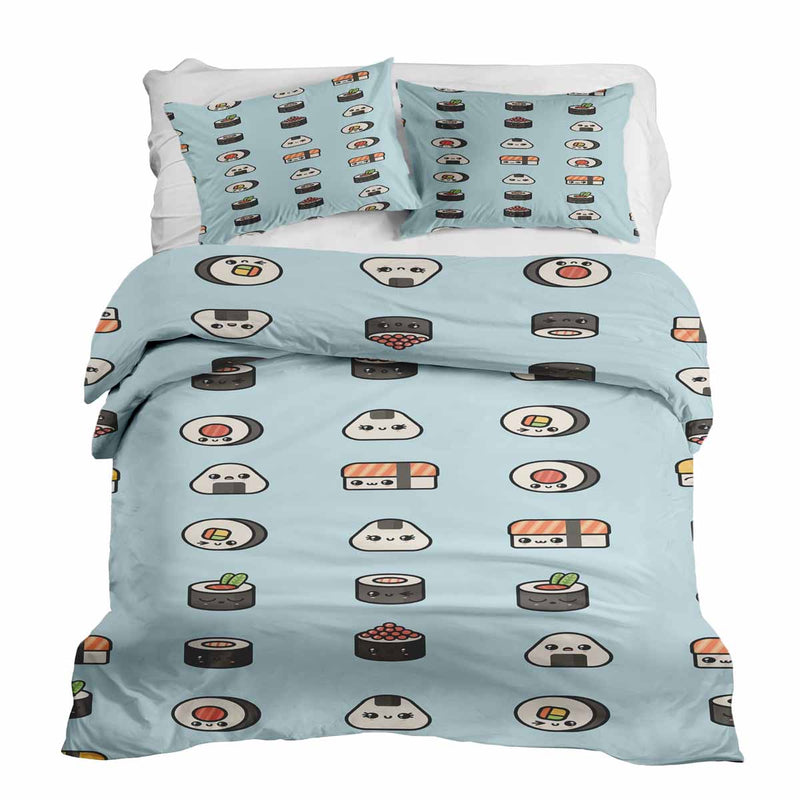 Set de ropa de cama con manta terapéutica azul claro con sushi