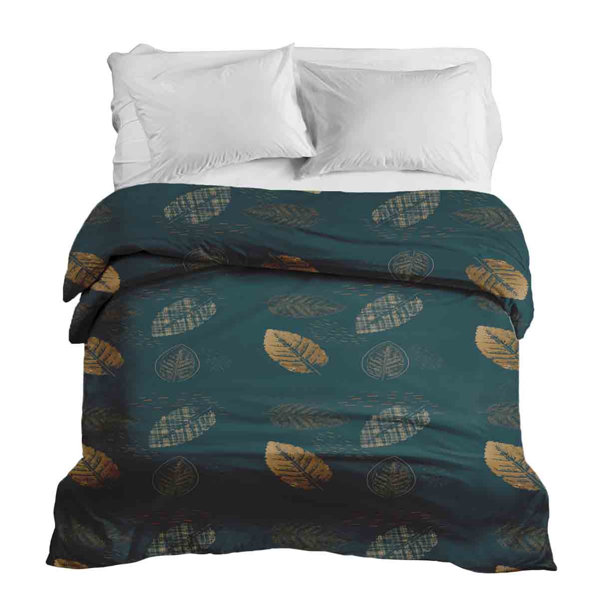 Manta terapéutica original - Funda de algodón verde con hoja dorada