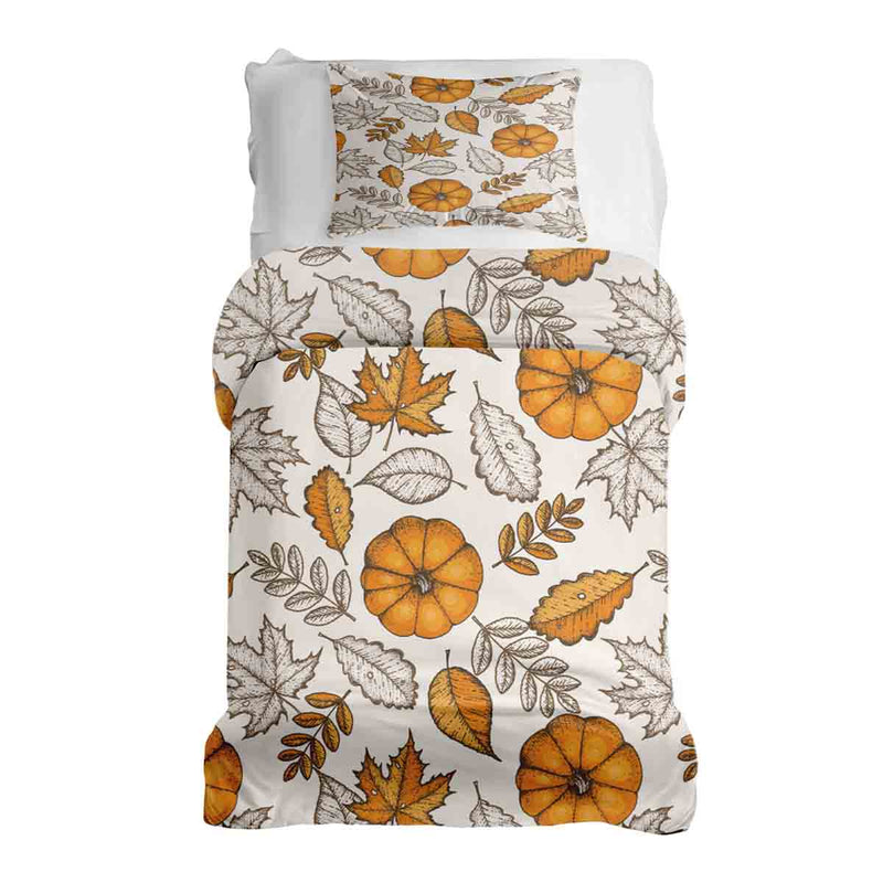 Juego de ropa de cama con manta terapéutica blanca con hoja y calabaza