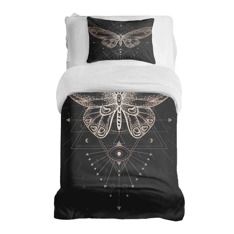 Juego de ropa de cama con manta terapéutica negro con mariposa