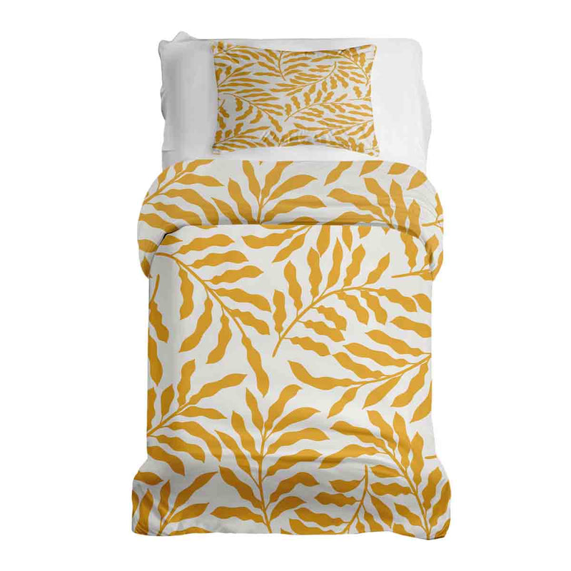 Set de ropa de cama con mantas terapéuticas y ramas amarillas