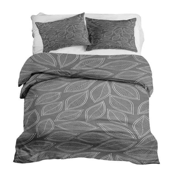 Juego de ropa de cama con manta terapéutica gris con hojas de palma blancas