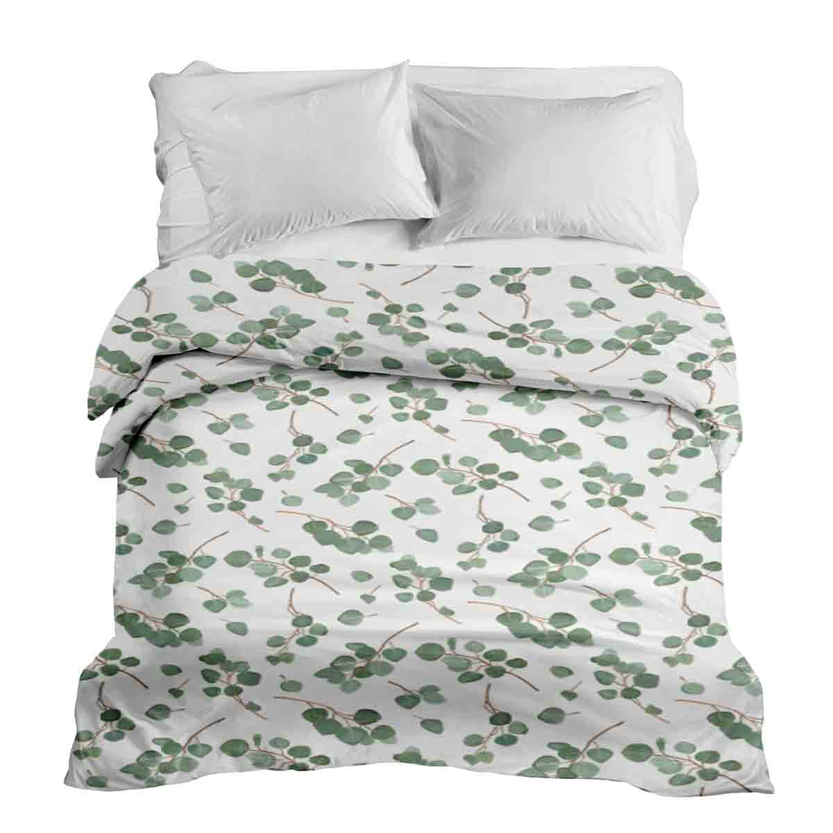 Manta terapéutica original - Funda de algodón blanca con ramas de eucalipto