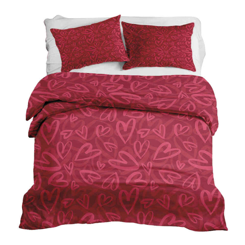 Set de ropa de cama con manta terapéutica rojo con motivo de corazón rosa