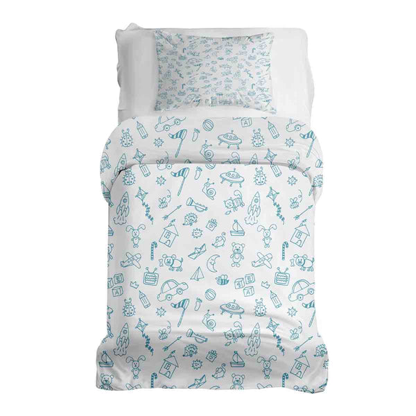 Set de ropa de cama para terapia con mantas blancas y juguetes