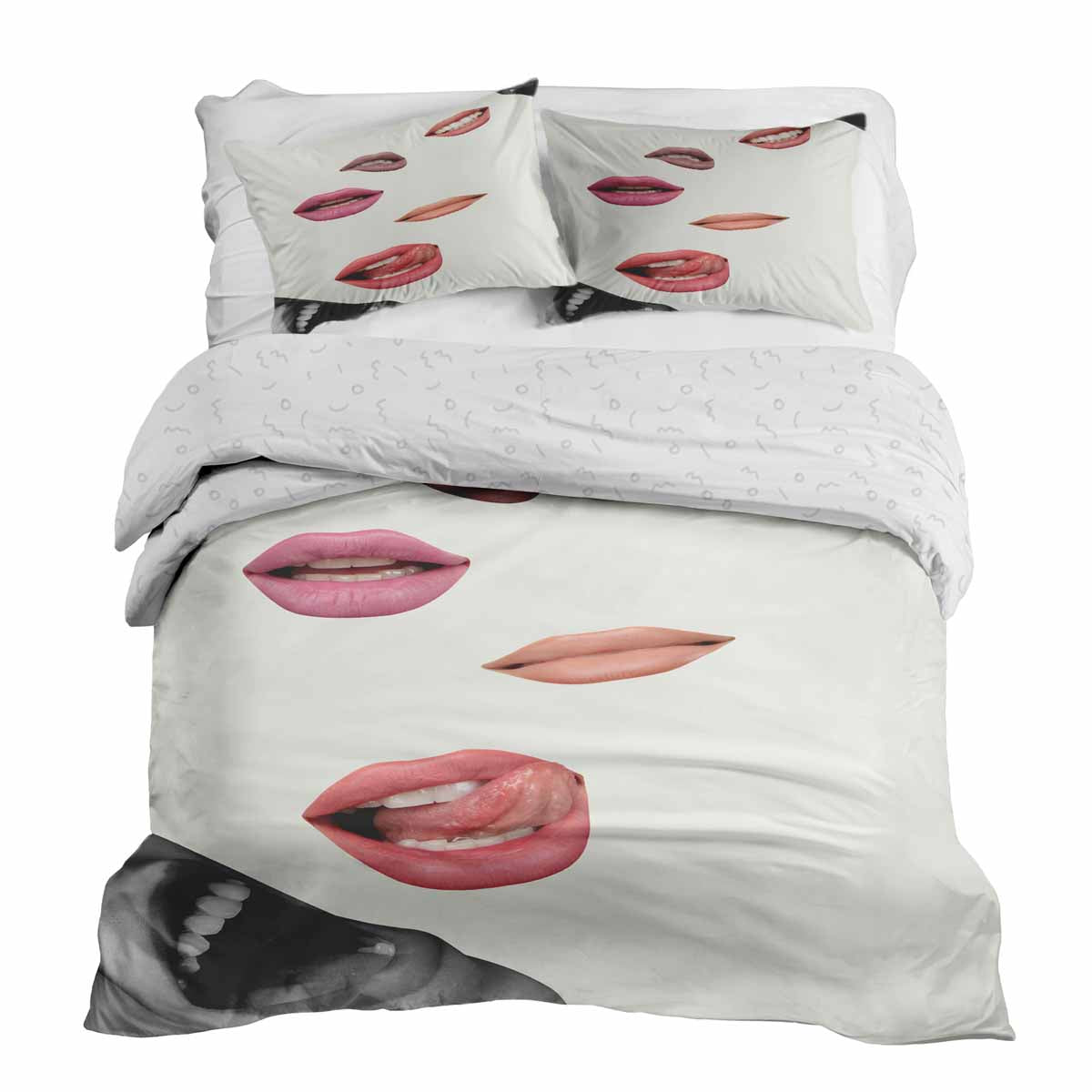 Set de ropa de cama con manta terapéutica blanca con labios