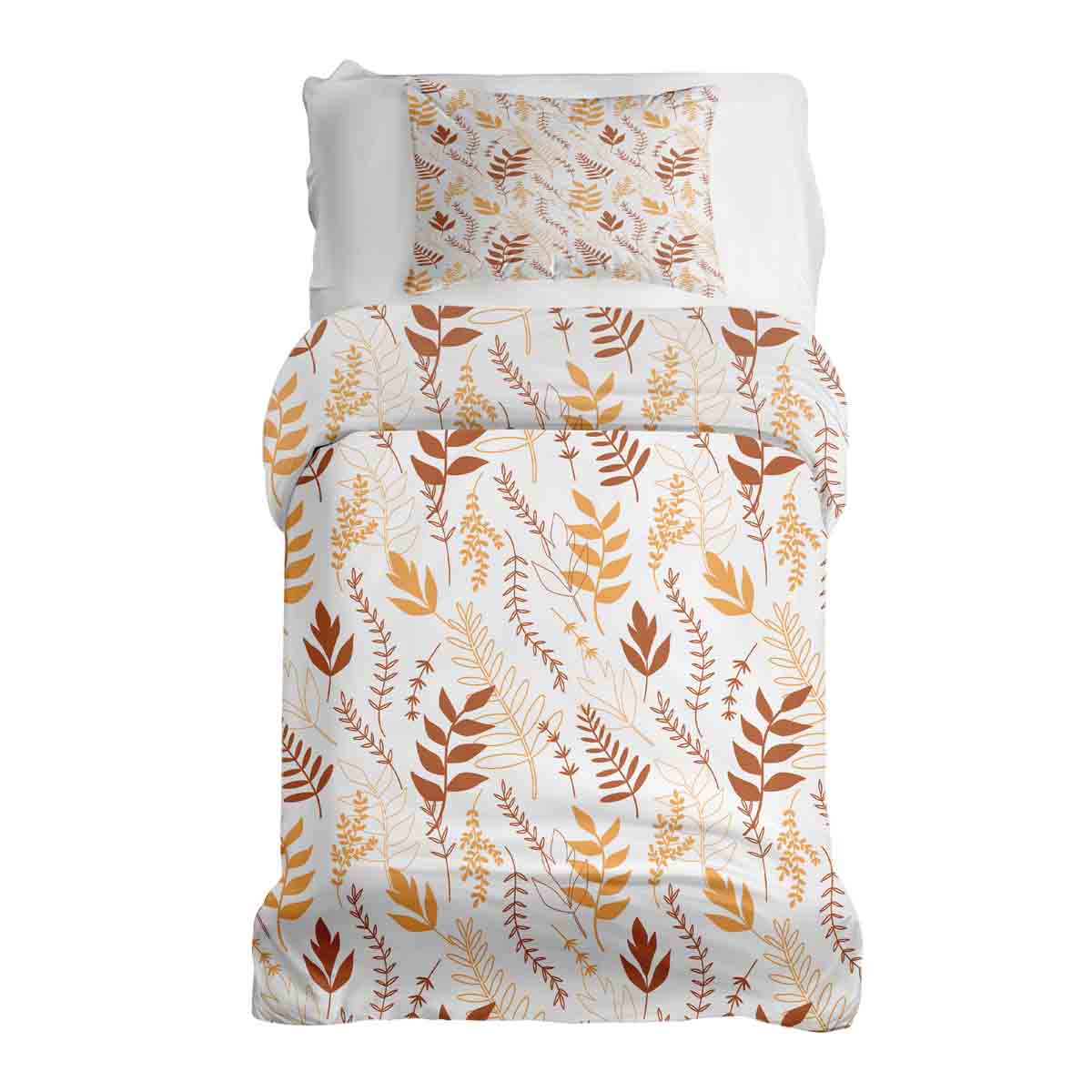 Set de ropa de cama con manta terapéutica blanca con ramas otoñales