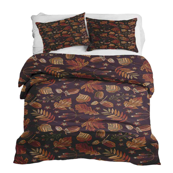Set de ropa de cama con manta terapéutica hojas otoñales marrones
