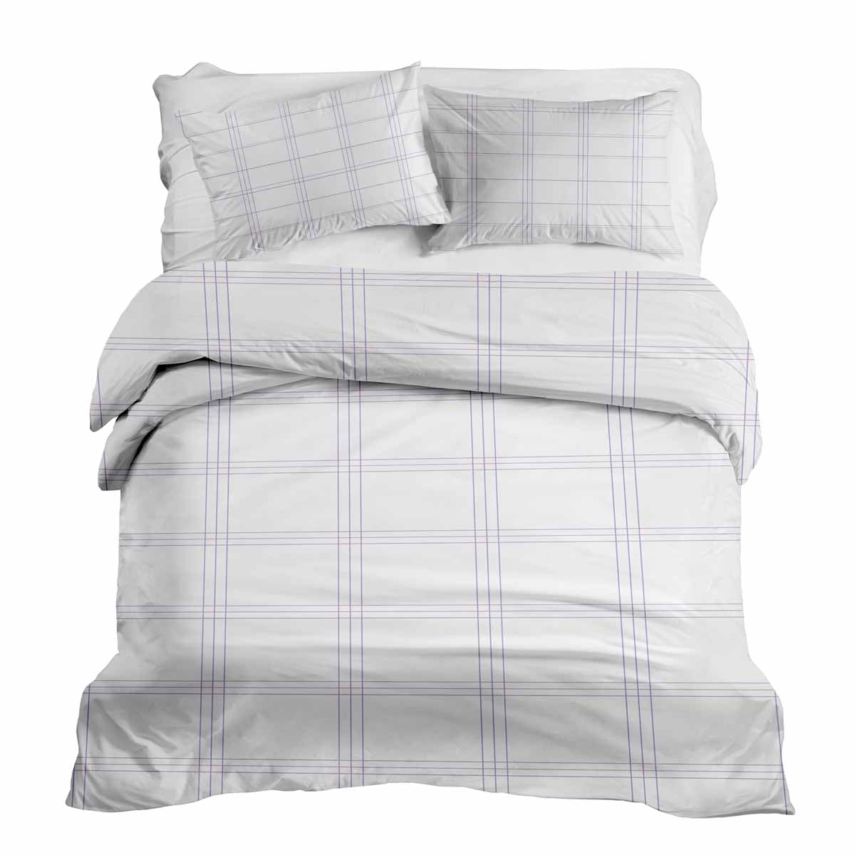 Set de ropa de cama con manta terapéutica blanca con rayas moradas