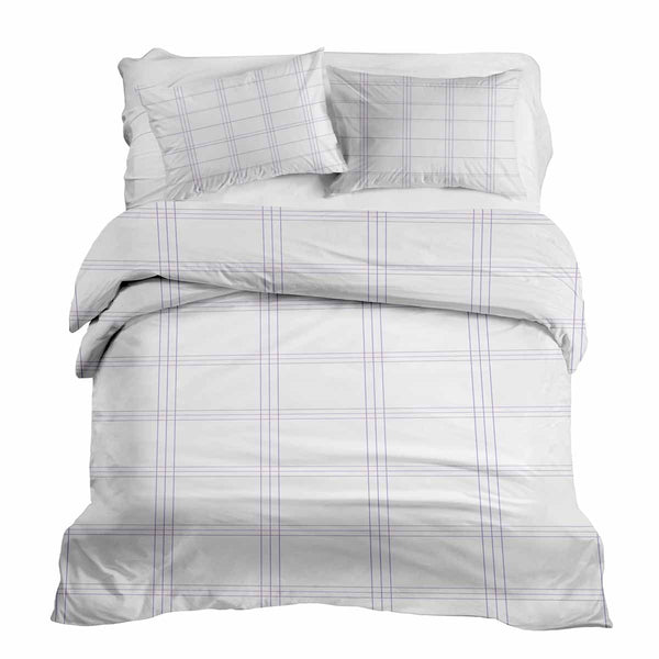 Set de ropa de cama con mantas terapéuticas blanco con rayas moradas