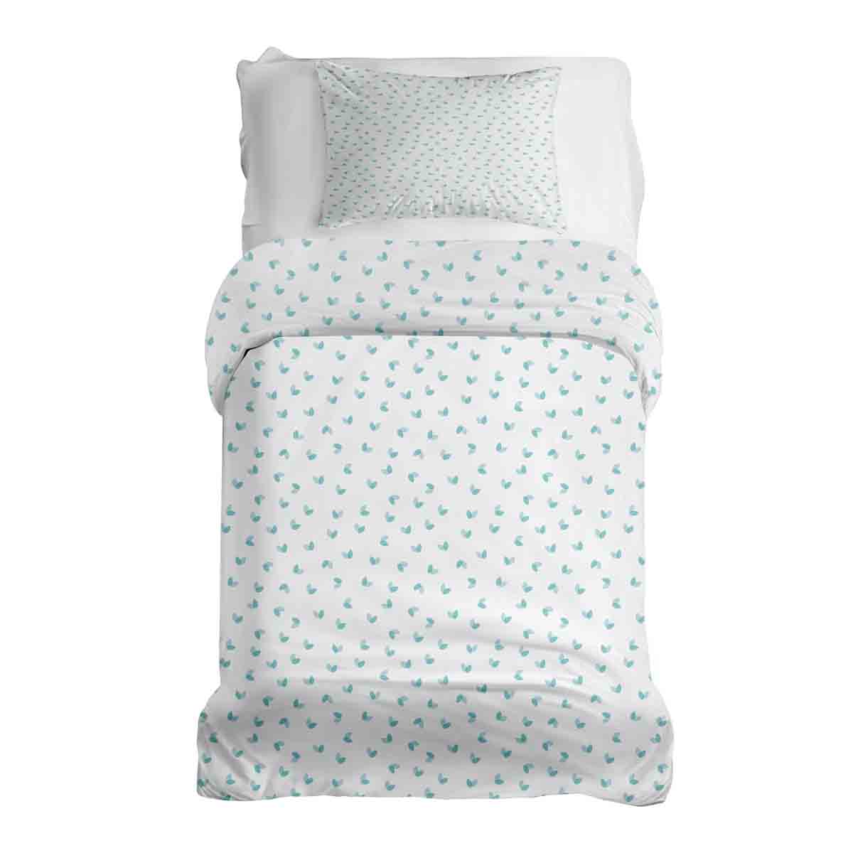 Set de ropa de cama con manta terapéutica blanca con corazones azules