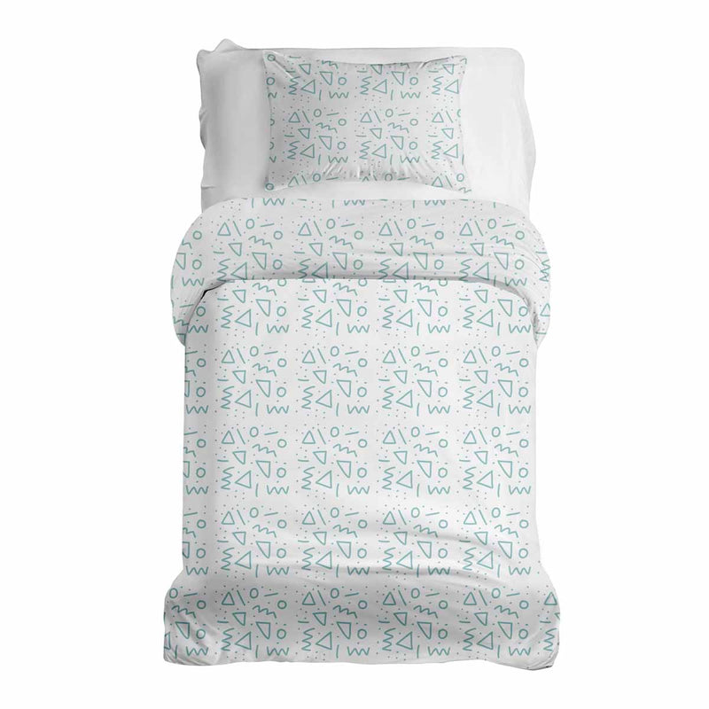 Juego de ropa de cama con manta terapéutica blanca con formas azules