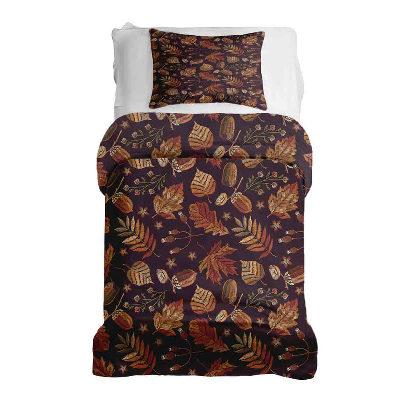 Set de ropa de cama con manta terapéutica hojas otoñales marrones