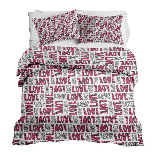Set de ropa de cama y manta terapéutica blanca L.O.V.E