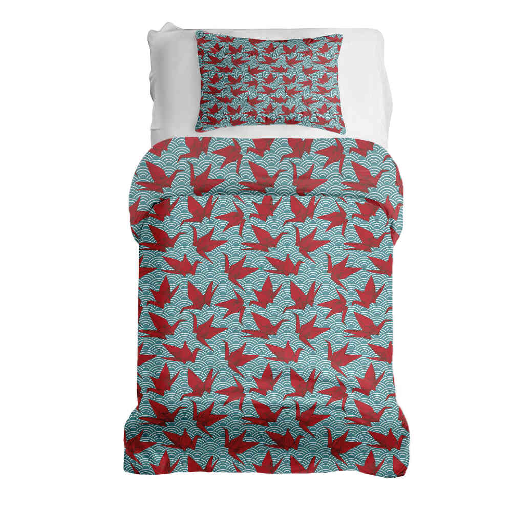 Set de ropa de cama con manta terapéutica rojo origami