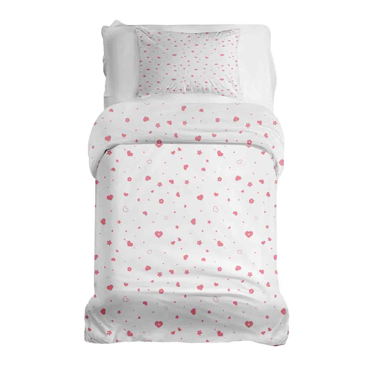 Set de ropa de cama con manta terapéutica rosa con corazones y flores
