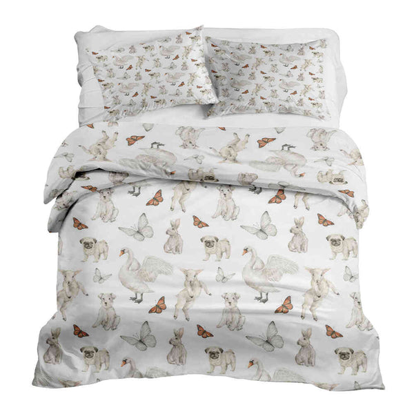 Juego de ropa de cama con manta terapéutica blanco animales tiernos