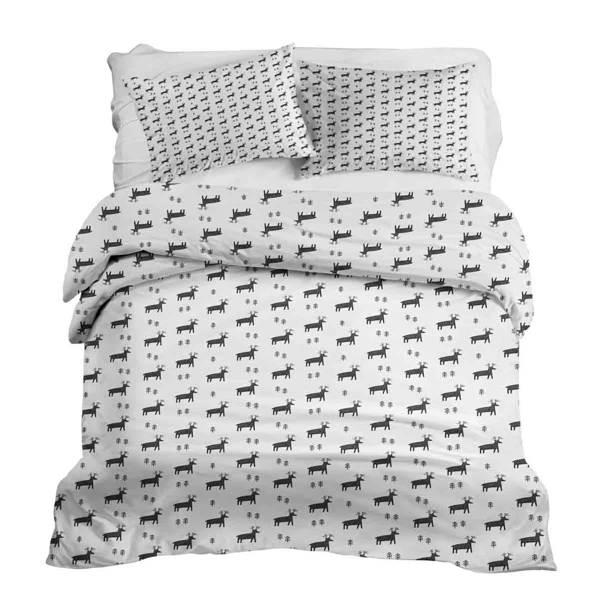 Juego de ropa de cama con manta terapéutica blanca con renos