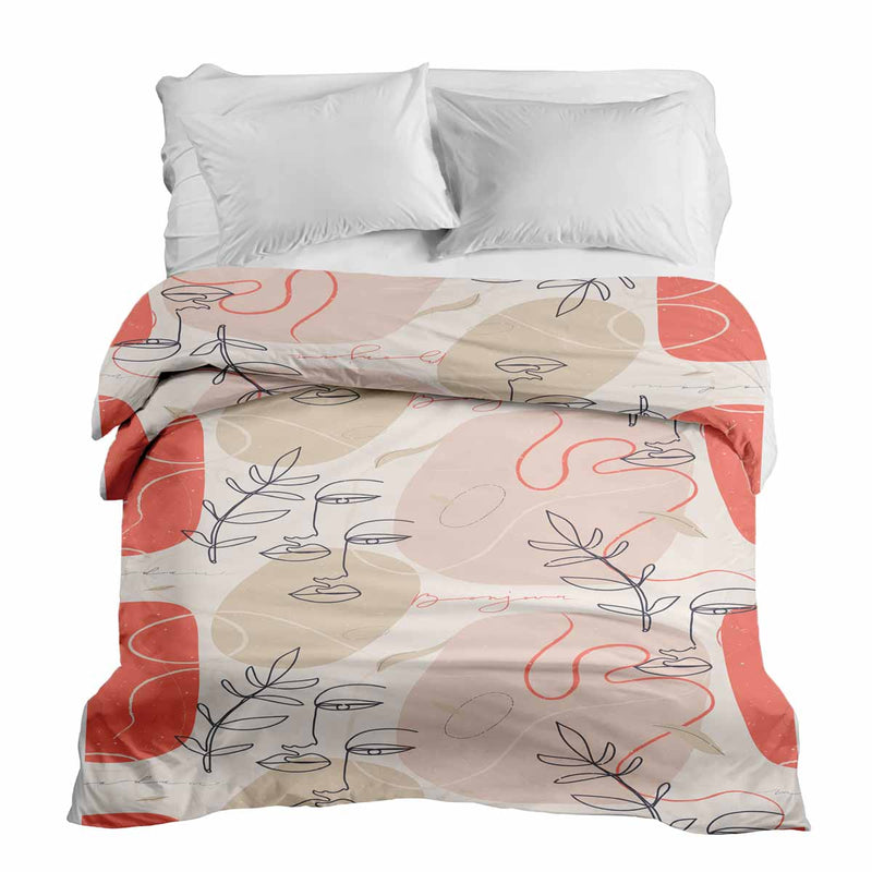 Manta terapéutica original - Funda de algodón beige con rostro abstracto