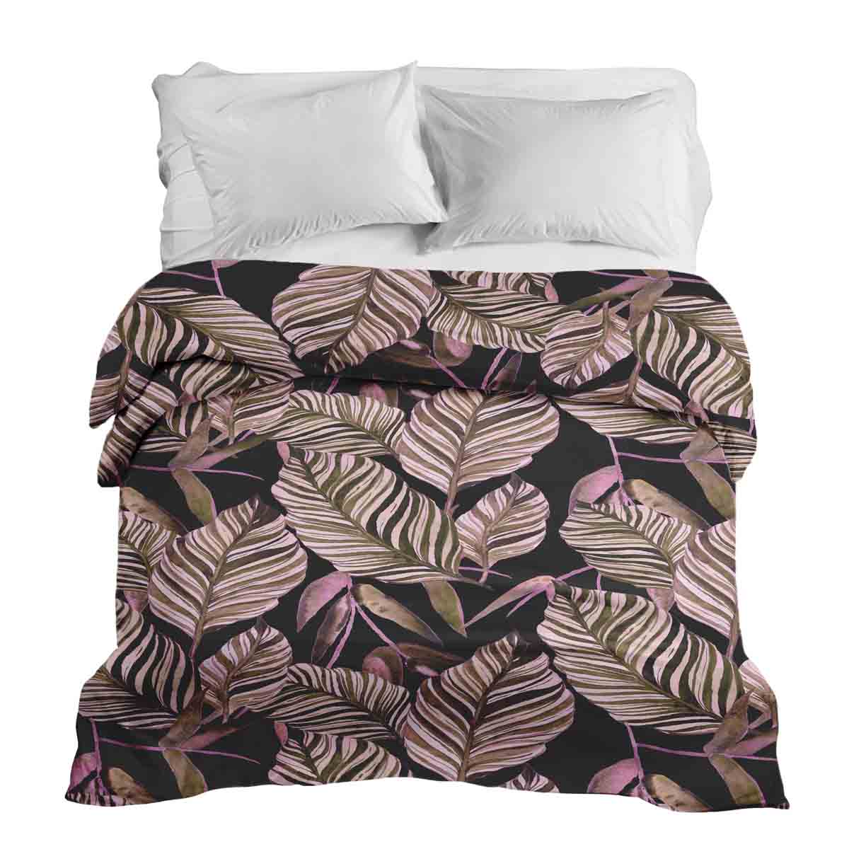 Manta terapéutica original - Funda de algodón negra con hojas moradas