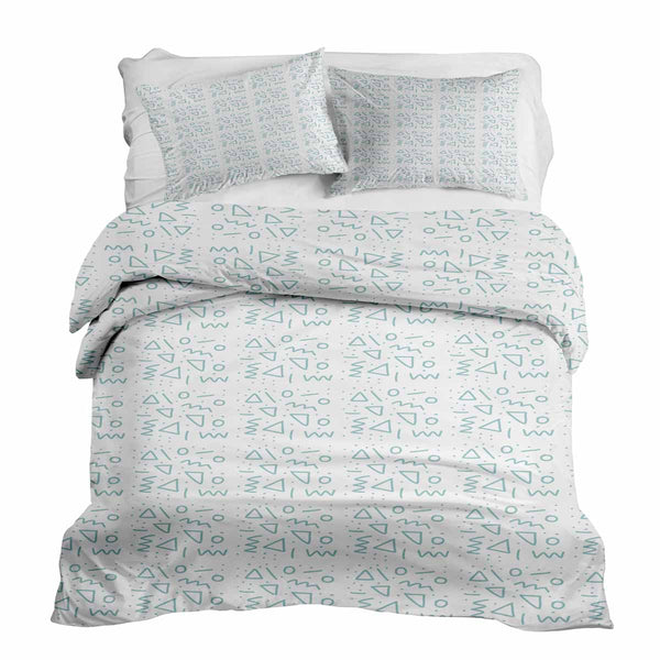 Juego de ropa de cama con manta terapéutica blanca con formas azules