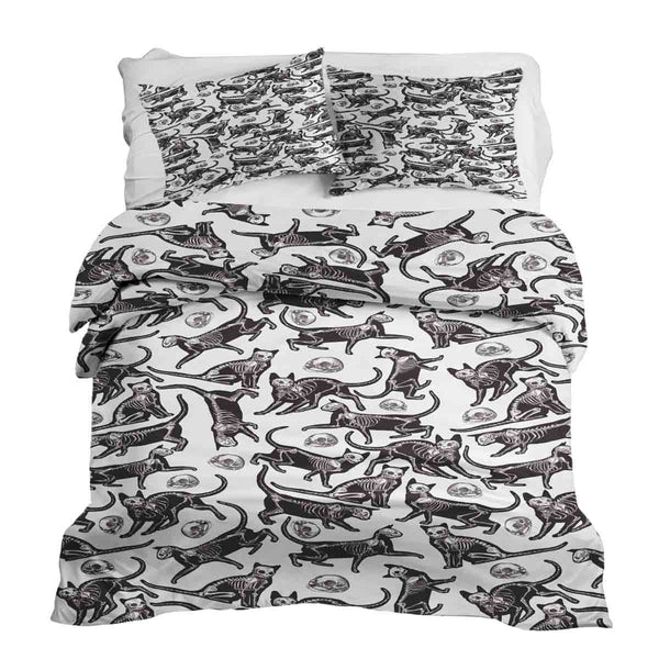 Set de ropa de cama con manta terapéutica Halloween Gato