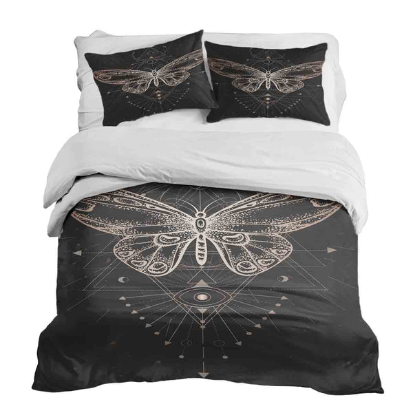 Juego de ropa de cama con manta terapéutica negro con mariposa