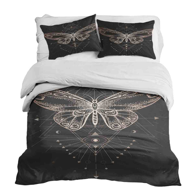 Juego de ropa de cama con manta terapéutica negro con mariposa