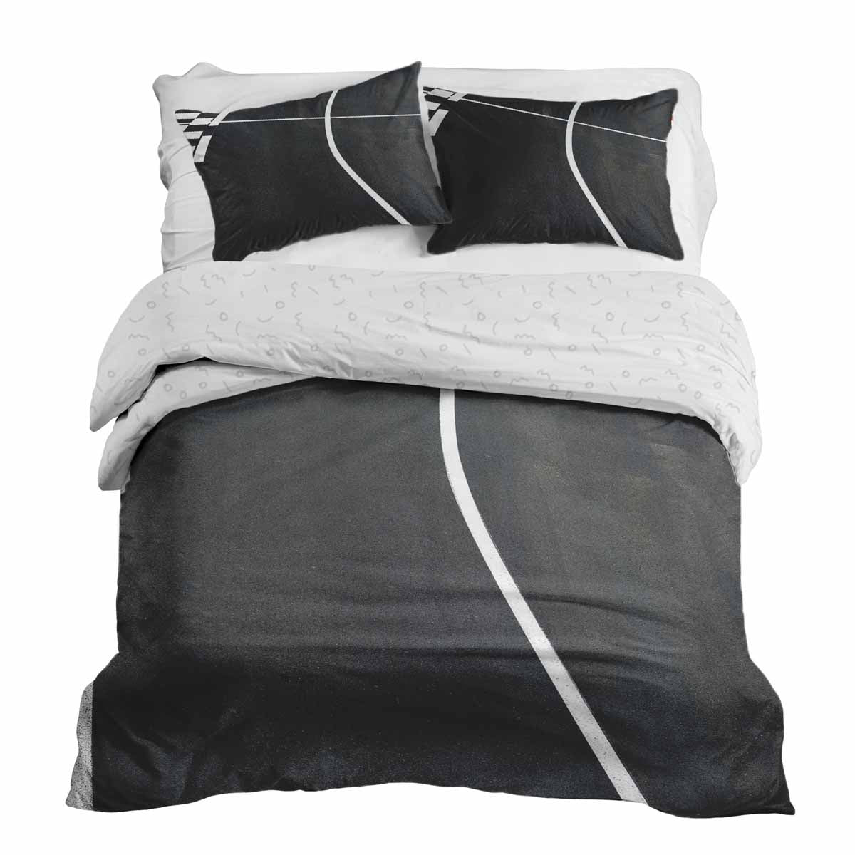 Set de ropa de cama con manta terapéutica gris oscuro con rayas blancas