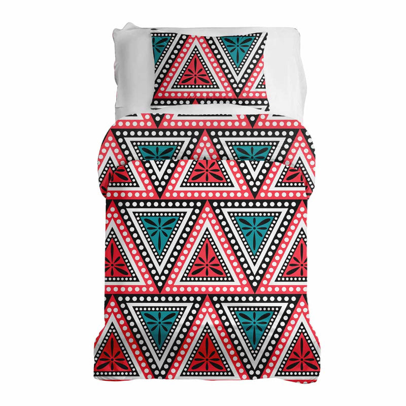 Set de ropa de cama con mantas terapéuticas y triángulos coloridos