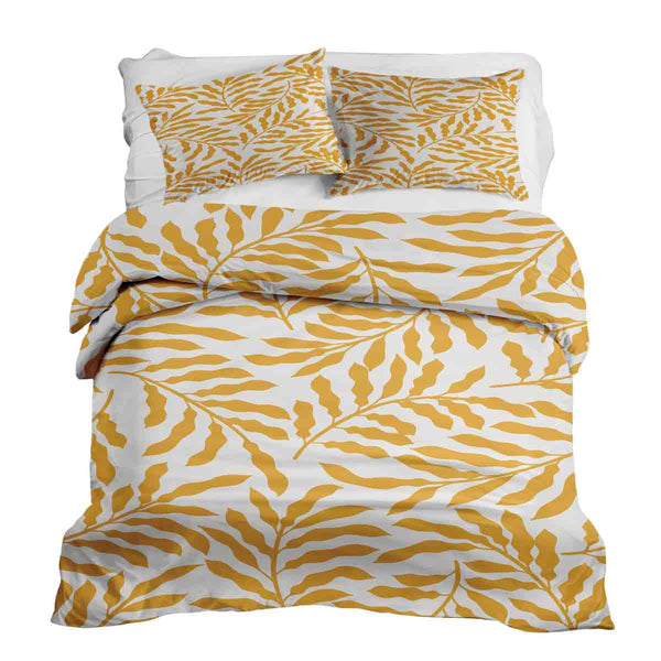 Set de ropa de cama con mantas terapéuticas y ramas amarillas