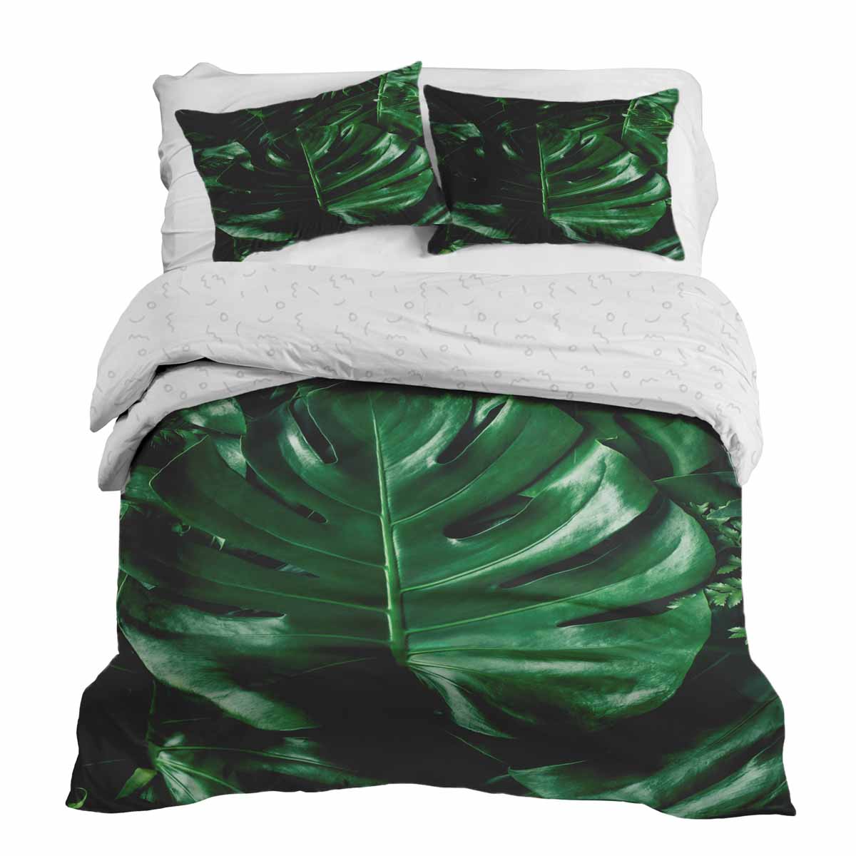 Set de ropa de cama con manta terapéutica y planta Monstera